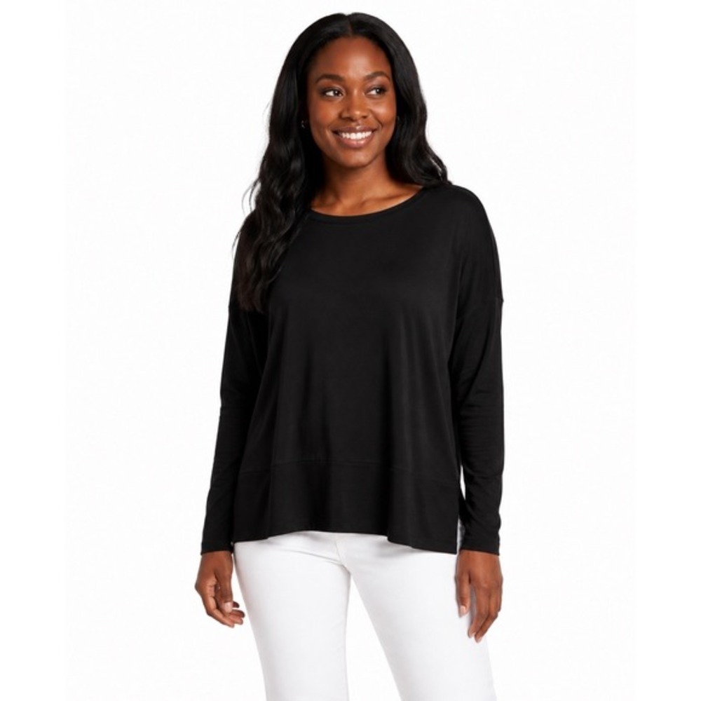 Ann Taylor LOFT Black Long Sleeve Drop Shoulder Knit Top XS‎ Langenlook 89-16